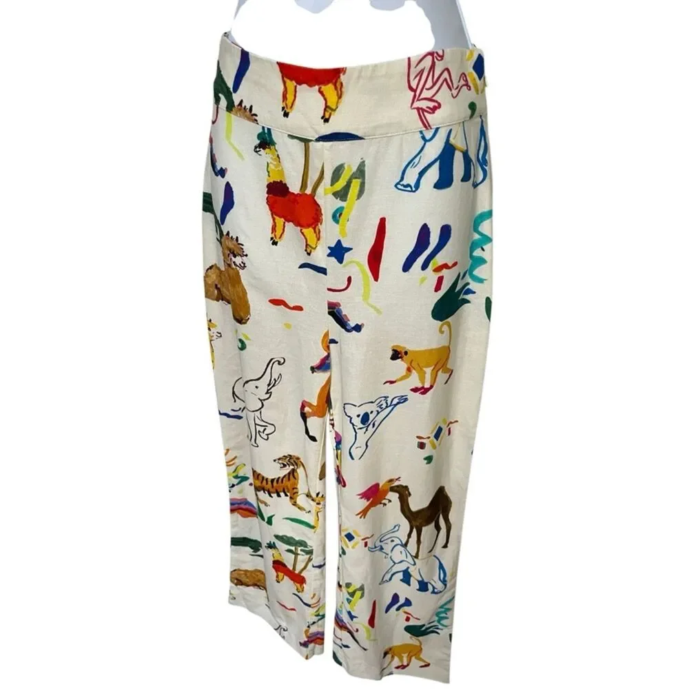 Sézane x G.Kero collab/ Jensen Trouser colorful animal print Cotton/Linen 34 S